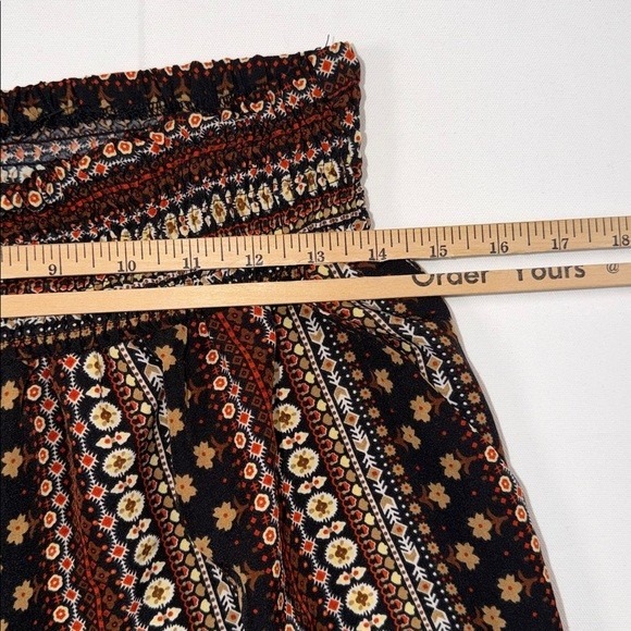 Womens Boho Harem Pants Smocked High Waist Striped Floral Joggers Black Rust - Picture 4 of 5